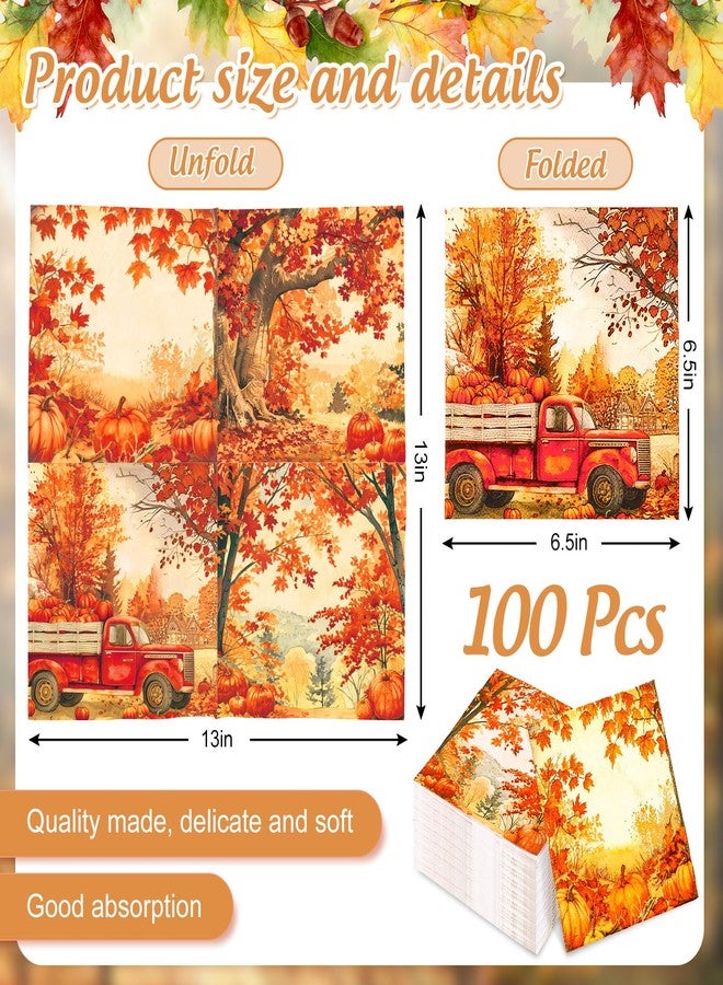 JarThenaAMCS 100Pcs Fall Thanksgiving Paper Napkins Watercolor Autumn Maple Mountain Pumpkin Truck Disposable Napkin Luncheon Dinner Napkins for Autumn Thanksgiving Harvest Party Supplies - Image 2
